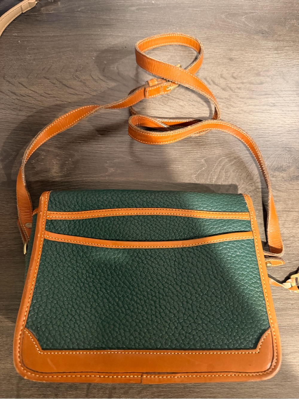 Dooney & Bourke Green Leather Crossbody with Tan Trim and Buckle - Picture 4 of 6